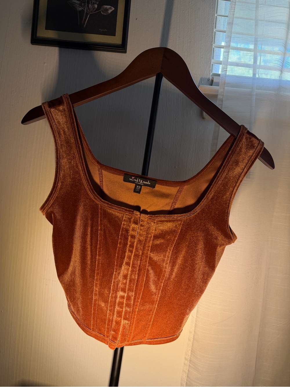 Rust Orange Velvet Corset Crop Top